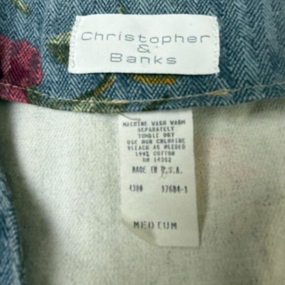 Christopher & Banks Floral Denim Vest Medium Vtg 90s USA Cotton Cottagecore - Picture 4 of 10